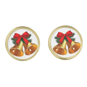 Gold Bells and Holly Cufflinks