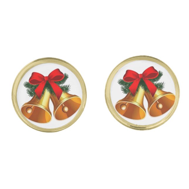 Gold Bells and Holly Cufflinks (Front)