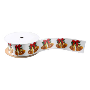 Gold Bells And Holly White Ribbon