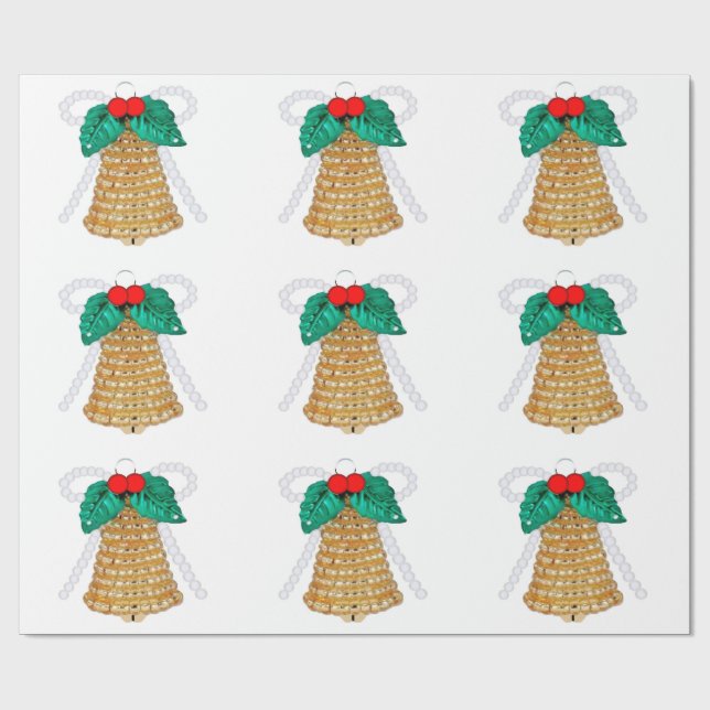 Gold Bells and Holly Wrapping Paper (Flat)