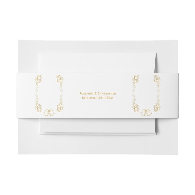Gold Bells Scrollwork Design Wedding Invitation Belly Band (Front Example)
