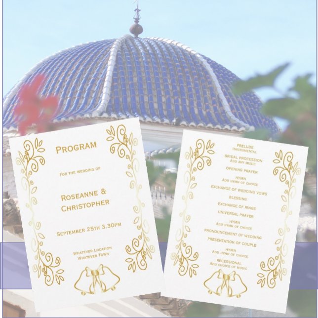Gold Bells Scrollwork Design Wedding Program (Gold bells scrollwork wedding church program)