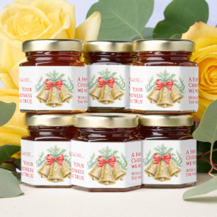 Gold bells watercolor red bow Christmas custom Honey Jar Favors