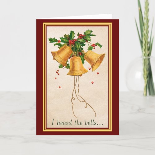 Gold Bells with Holly Longfellow Poem Vintage  Card