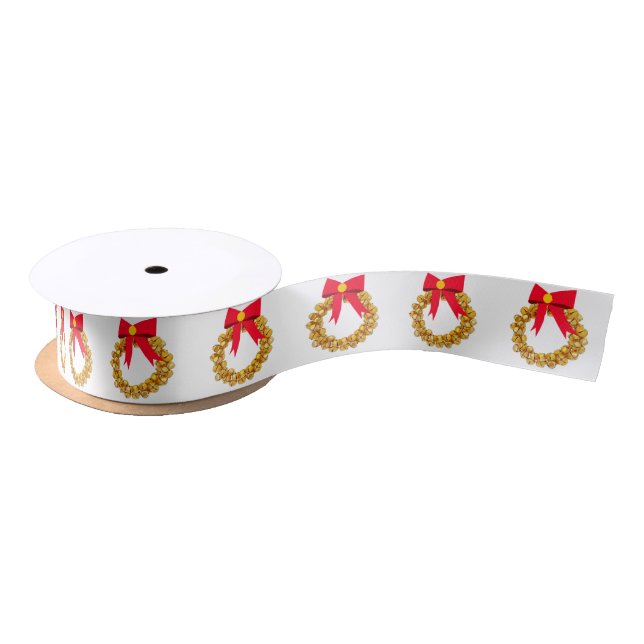 Gold Bells Wreath White Ribbon (Spool)