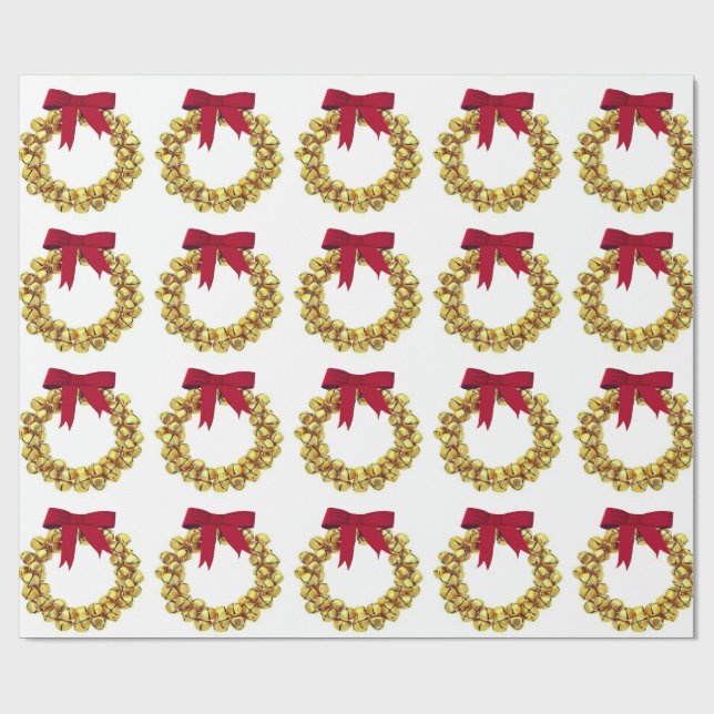 Gold Bells Wreath Wrapping Paper (Flat)