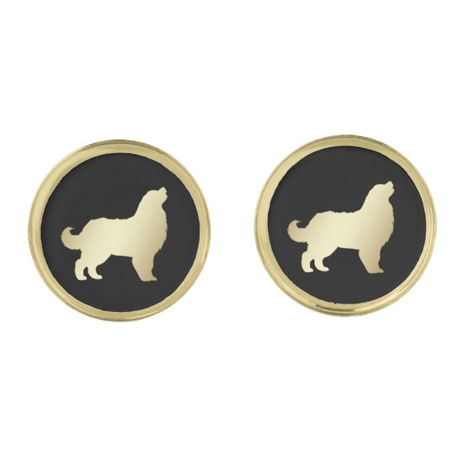 Gold Bernese Mountain Dog on Black Cufflinks (Front)