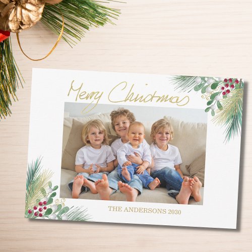Gold Berries Photo Christmas Holiday Card