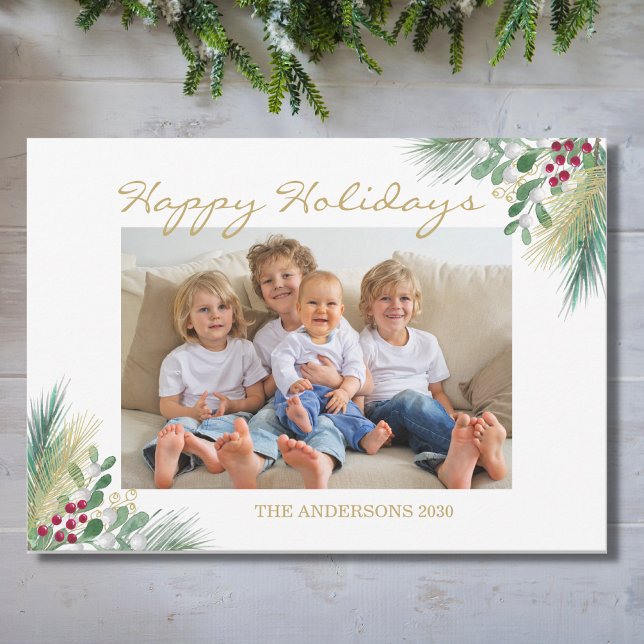 Gold Berries Photo Happy Holidays Holiday Card (Creator Uploaded)