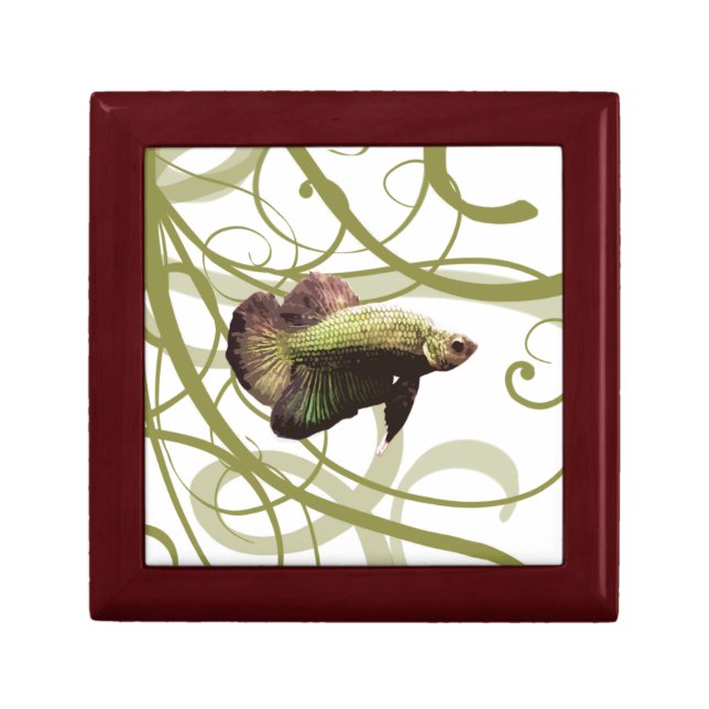 Gold Betta Siamese Fighting Fish Jewelry Box (Front)