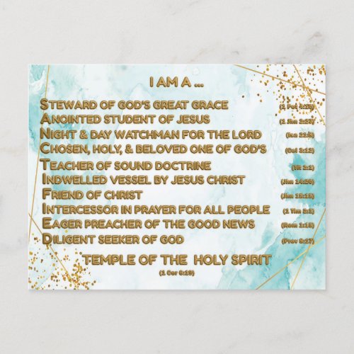 Gold Biblical Affirmations Acrostic w_Scripture 4 Postcard