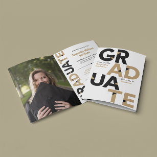 Gold Big Bold Angle-Cut Letters Graduation Invitation