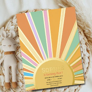 gold big sun with rays birthday invitation