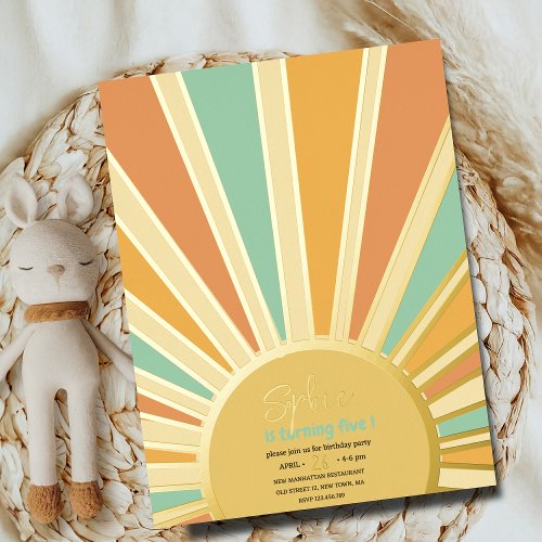 gold big sun with rays birthday ivitation foil holiday postcard