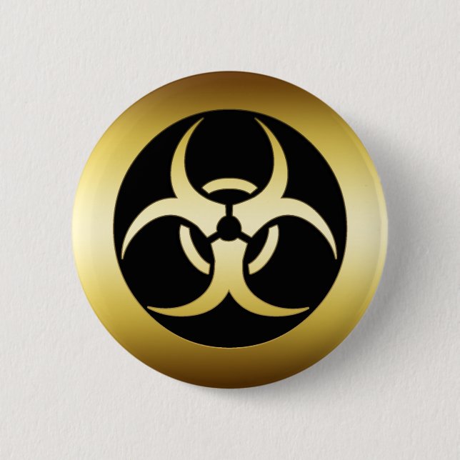 GOLD BIO-HARZARD SYMBOL PINBACK BUTTON (Front)