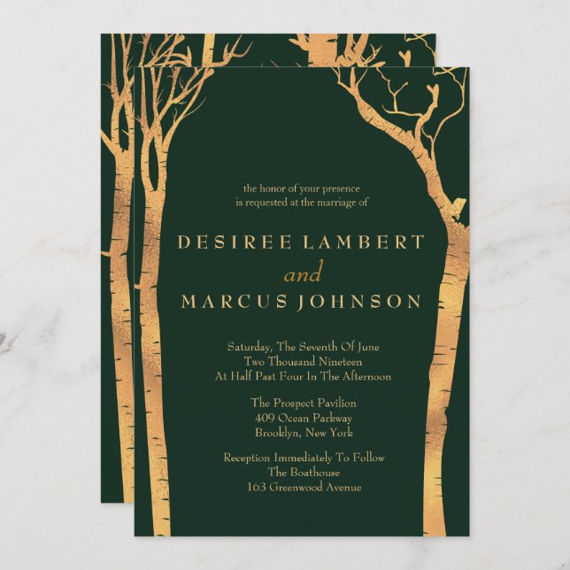 Gold Birch Trees Wedding Invitations (Front/Back)