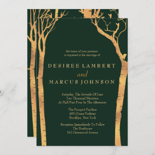 Gold Birch Trees Wedding Invitations