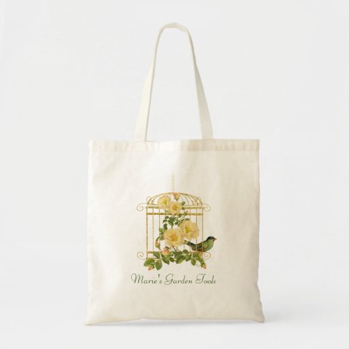 Gold Bird Cage with Flowers and Bird Tote Bag