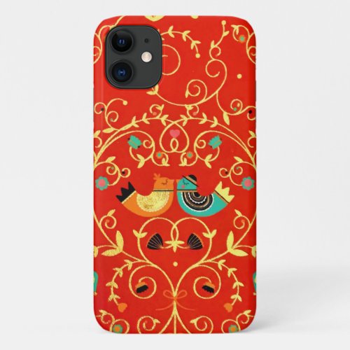 Gold Bird Couple Robin One I Love Winter Christmas iPhone 11 Case