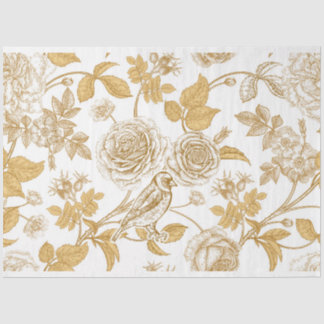 Gold Bird in Gold Bloom Tissue Paper