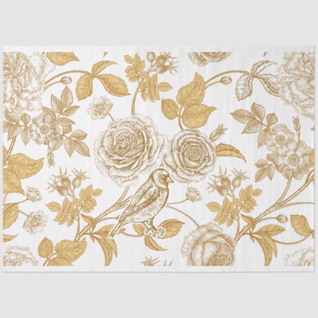 Gold Bird in Gold Bloom Tissue Paper (Front)