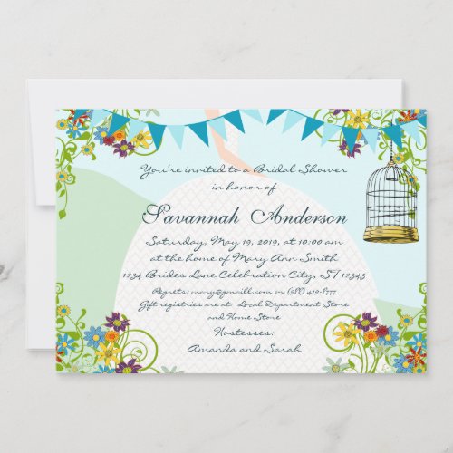 Gold Birdcage Bunting Garden Bridal Shower Invites