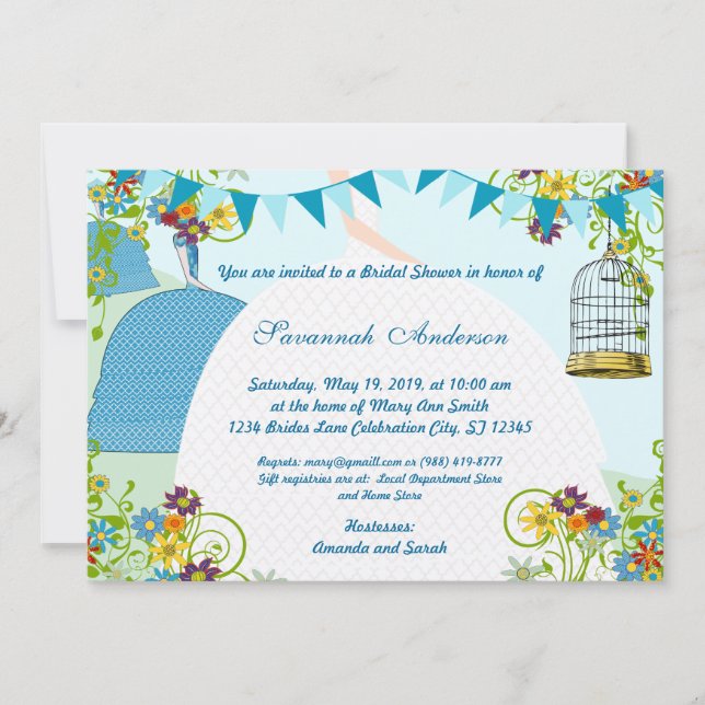 Gold Birdcage Bunting Garden Bridal Shower Invites (Front)