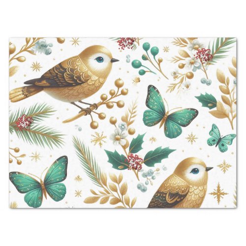 Gold Birds and Emerald Butterflies Tissue Paper