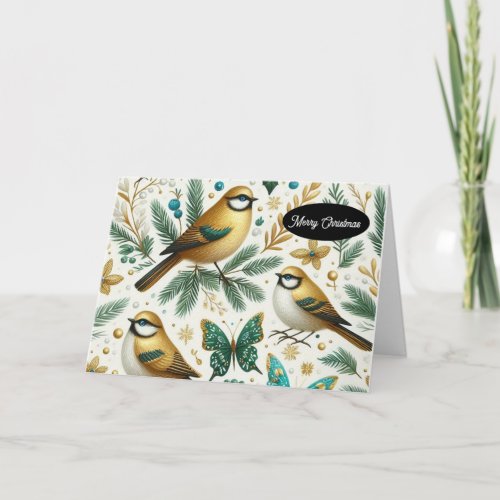 Gold Birds and Emerald Butterfly  Holiday Card