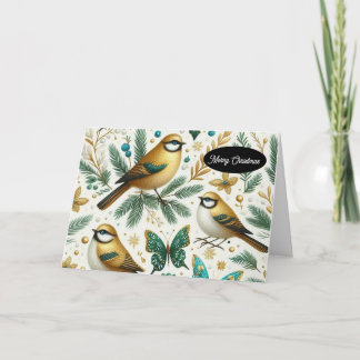 Gold Birds and Emerald Butterfly Holiday Card