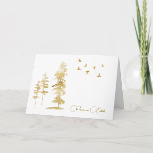 Gold Birds and Trees Winter Scene Christmas Card