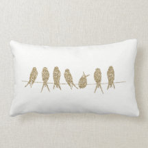 Gold Birds on a Wire Lumbar Throw Pillow Cushion