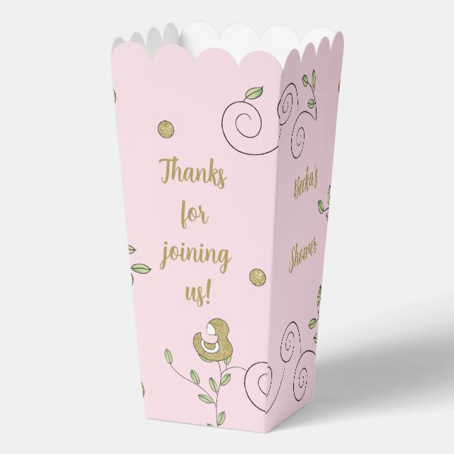 Gold Birds Pink Baby Shower Favor Boxes (Front)