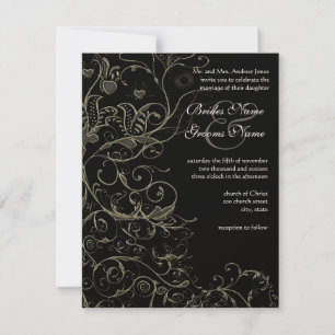 Gold Birds & Swirls Wedding Invitations