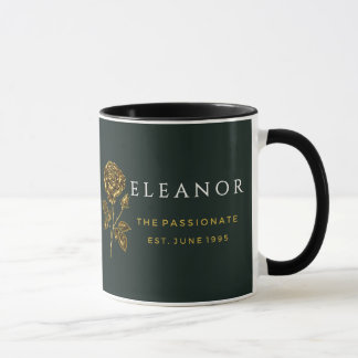 Gold Birth Flower Custom Name Mug - June Rose