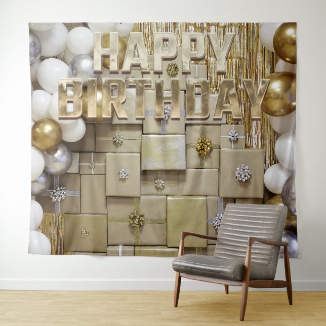 Gold Birthday Balloons Banner Backdrop (In Situ (Horizontal))