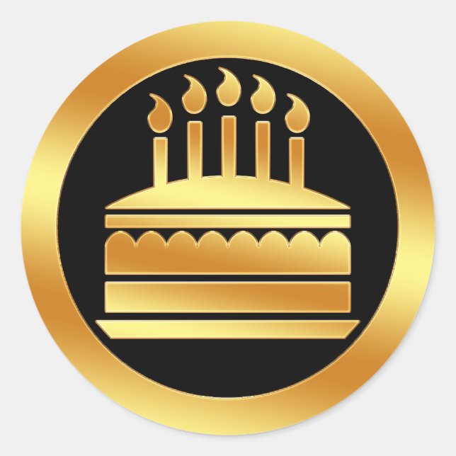 Gold Birthday Cake Classic Round Sticker (Front)