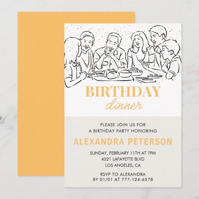 Gold Birthday Dinner 34th birthday invitation  (Front/Back)