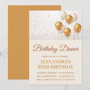 Gold Birthday Dinner 92nd birthday invitation 