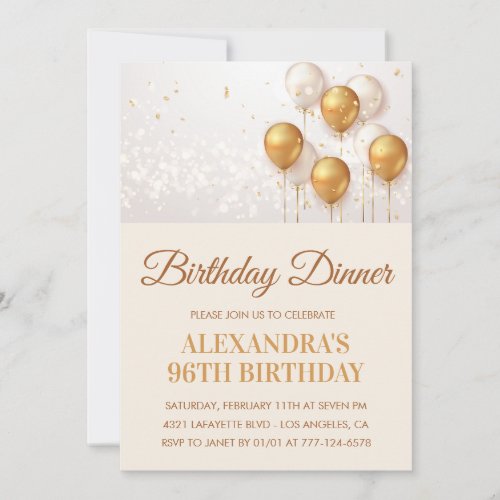 Gold Birthday Dinner 96th birthday invitation 