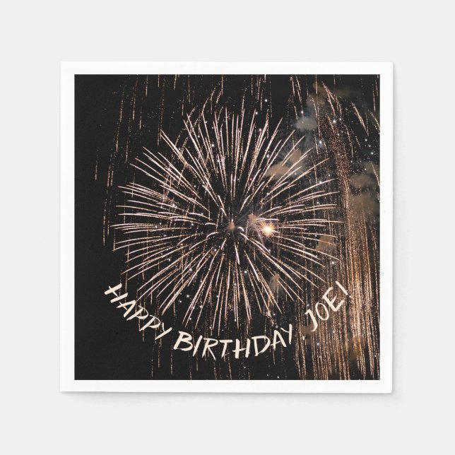 Gold Birthday fireworks Napkins (Front)