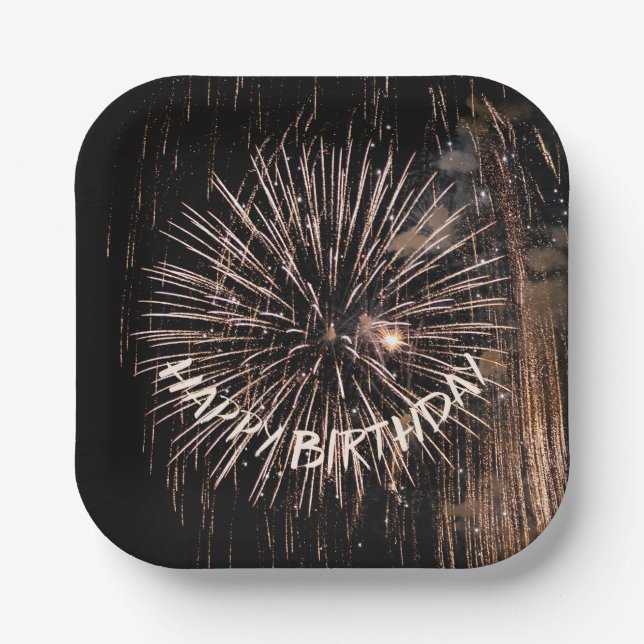 Gold Birthday Fireworks Paper Plates (Front)