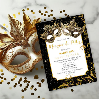 Gold Birthday Masquerade Party Invitation by SocialiteDesigns at Zazzle