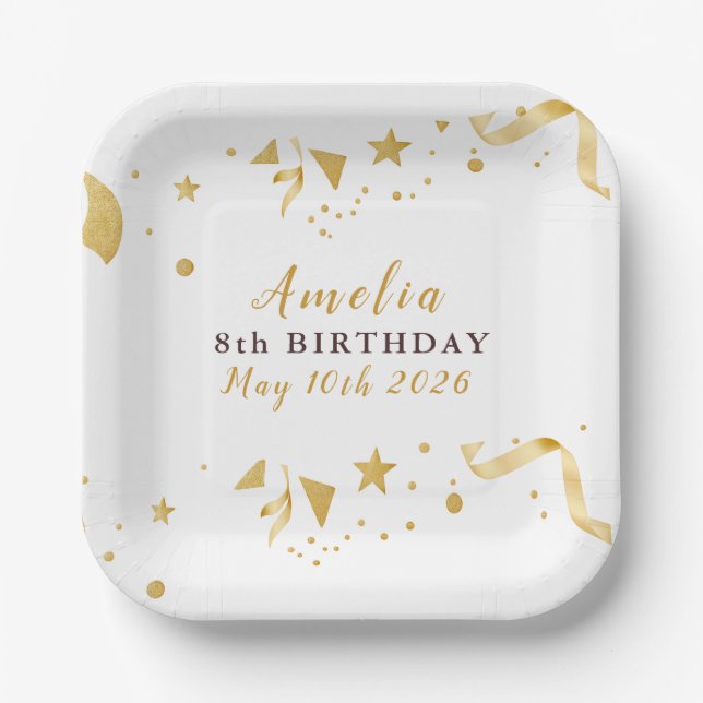 Gold Birthday  Paper Plates (Front)