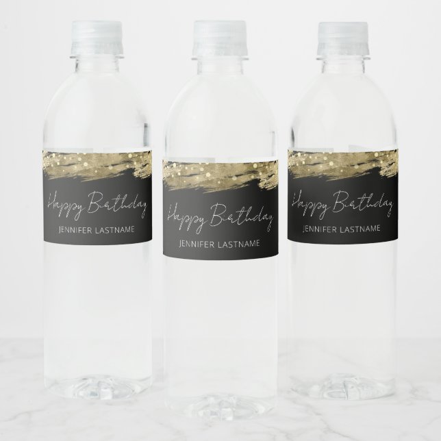 Gold Birthday Party Any Year Water Bottle Label (Bottles)