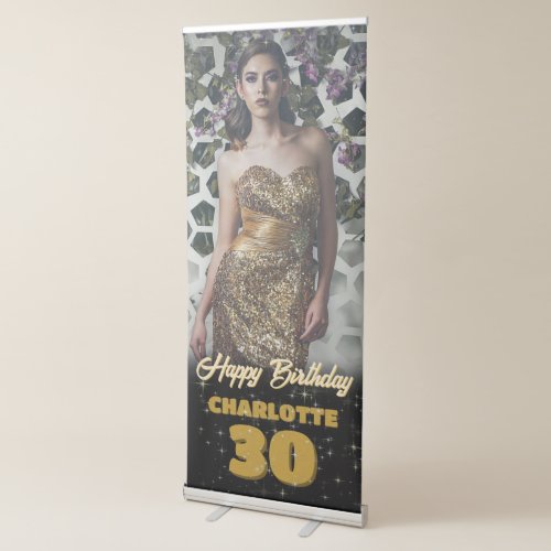 Gold Birthday Party Celebration Photo Welcome  Retractable Banner