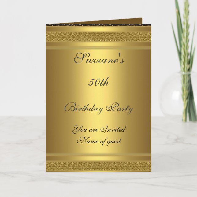 Gold  Birthday Party Invitation 50th birthday (Front)