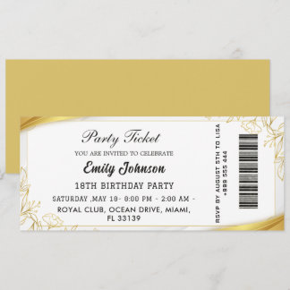 Gold Birthday Party Ticket Invitation 2026