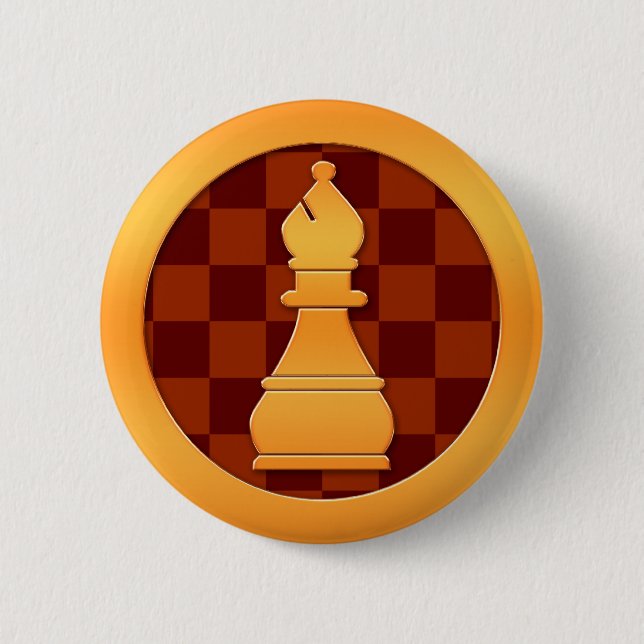 Gold Bishop Chess Piece Pinback Button (Front)