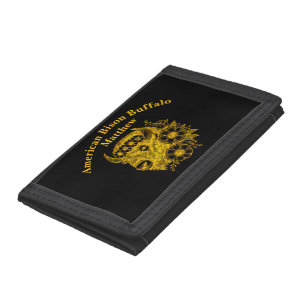 Gold Bison Adorned With Flowers and Foliage Tri-fold Wallet